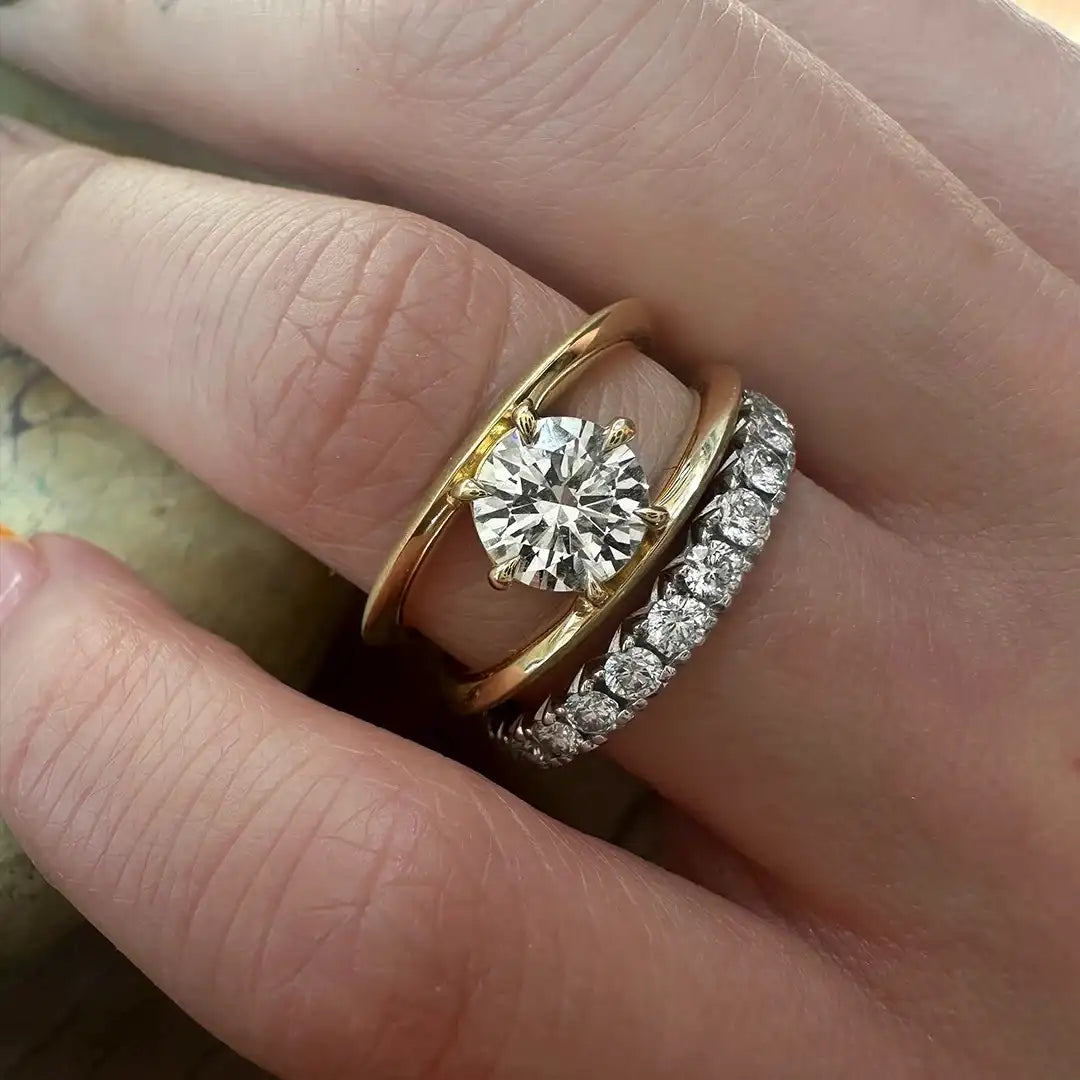 1.01 CT Round Cut Lab Grown Diamond Double Shank Ring