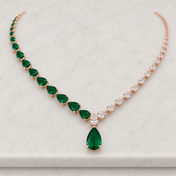 1.03 CTW Emerald & Pear Diamond Pendant Necklace | E F VVS Certified Diamonds