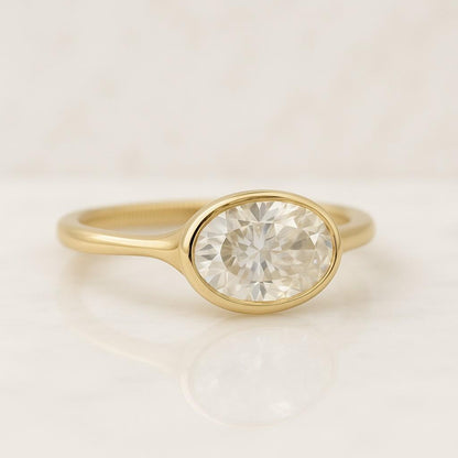 1.0CT East-West Oval 14k solid gold ring Engagement Ring moissanite ring lab diamond ring Wedding Ring 925 silver ring Gift for Her
