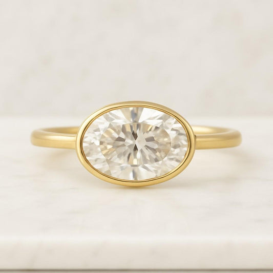 1.0CT East-West Oval Cut 14k solid gold ring Engagement Ring moissanite ring lab diamond ring Wedding Ring 925 silver ring Gift for Her