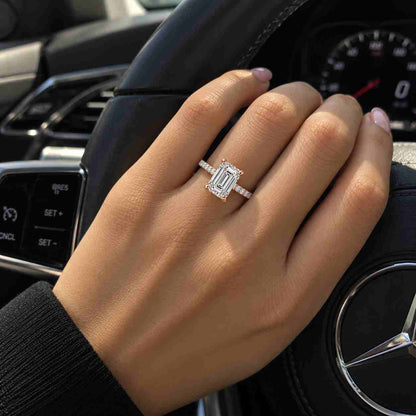 1.0 CT Emerald Cut Moissanite Engagement Ring: 14K Solid Gold Three-Stone Wedding Ring, Ring For Women, Statement Ring, Anniversary Gifts.
