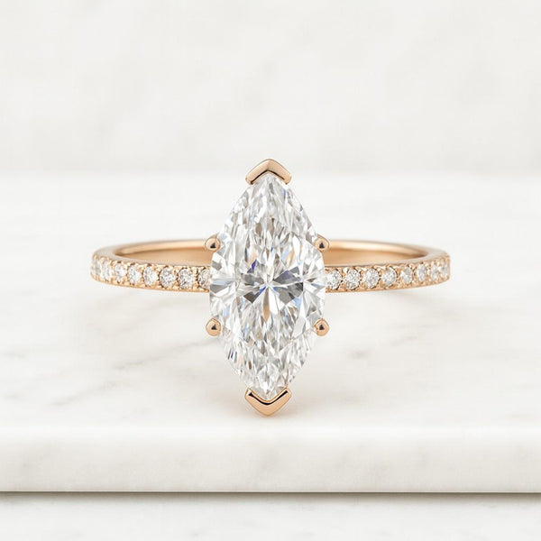 1.0 CT Marquise Cut Lab Grown Diamond Ring Pave Engagement Ring FVS Lab Diamond Wedding Ring Anniversary Gift Propose Ring for Her