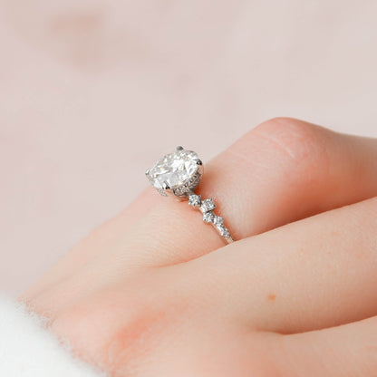 1.0 Ct Round Cut Moissanite Engagement Ring, IGI Lab-Grown Diamond Wedding Ring, Unique Moissanite Cluster Ring