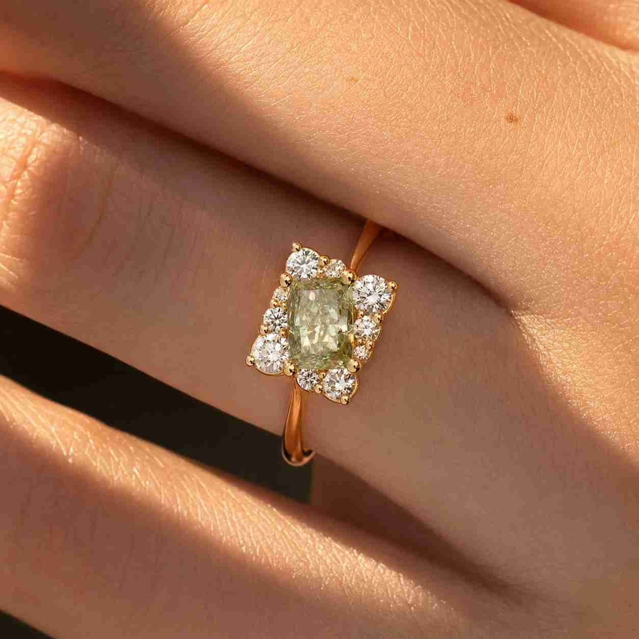 1.1ct princess cut lab grown diamond engagement ring, igi certified, bypass halo, solid 14k gold, custom promise or proposal ring
