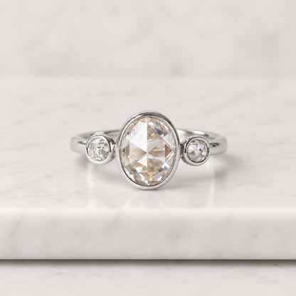 1.20CT Oval Cut CVD Diamond Three Stone Engagement Ring Pear Cut Side Stone Wedding Anniversary Gift Ring IGI Certified Celebrity Style Ring
