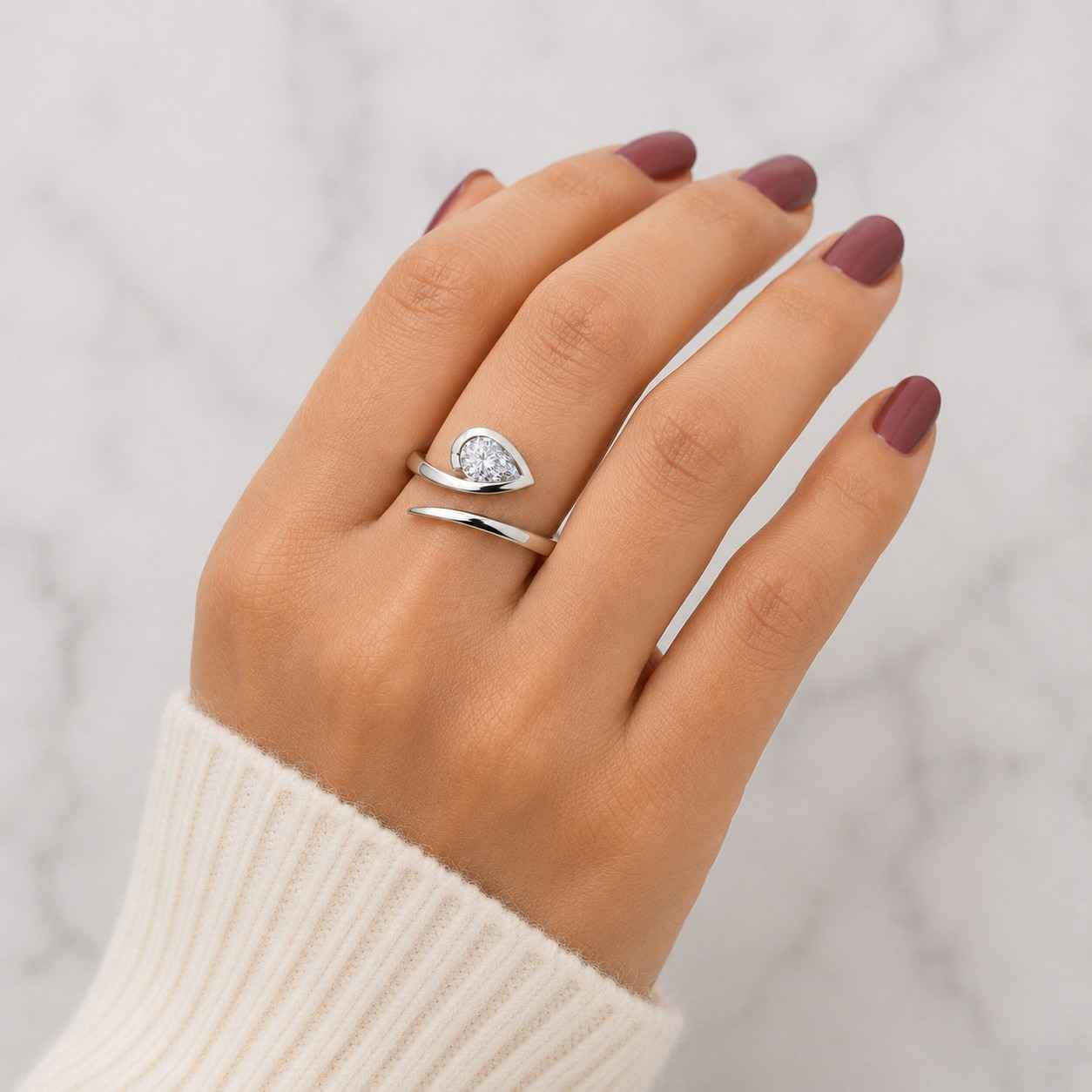 1.20 ctw pear cut diamond bridal set igi certified | lab grown diamond solitaire ring with wrap band | 14k solid gold engagement jewelry.