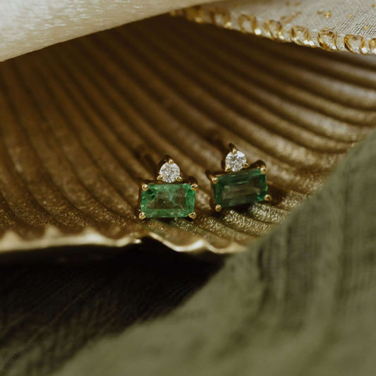 1.20 CT Green Colored Emerald Cut Stud Earrings