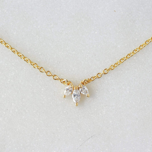 Marquise Cut Three Stone Diamond Necklace