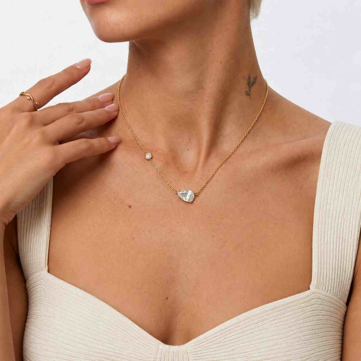 1.20ctw pear lab grown diamond halo necklace, 14k gold pendant, igi certified
