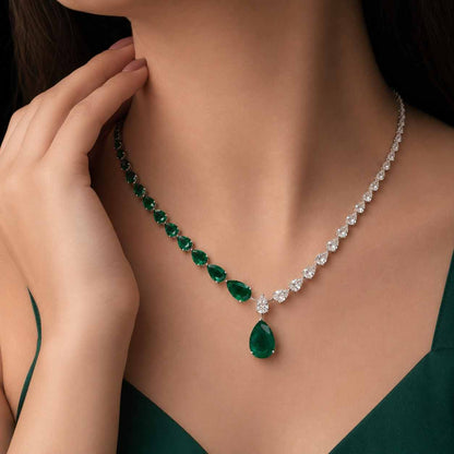 1.23 CTW Oval Lab Grown Diamond Necklace | Oval & Round Diamond Halo Solitaire Necklace | IGI Certified Diamonds