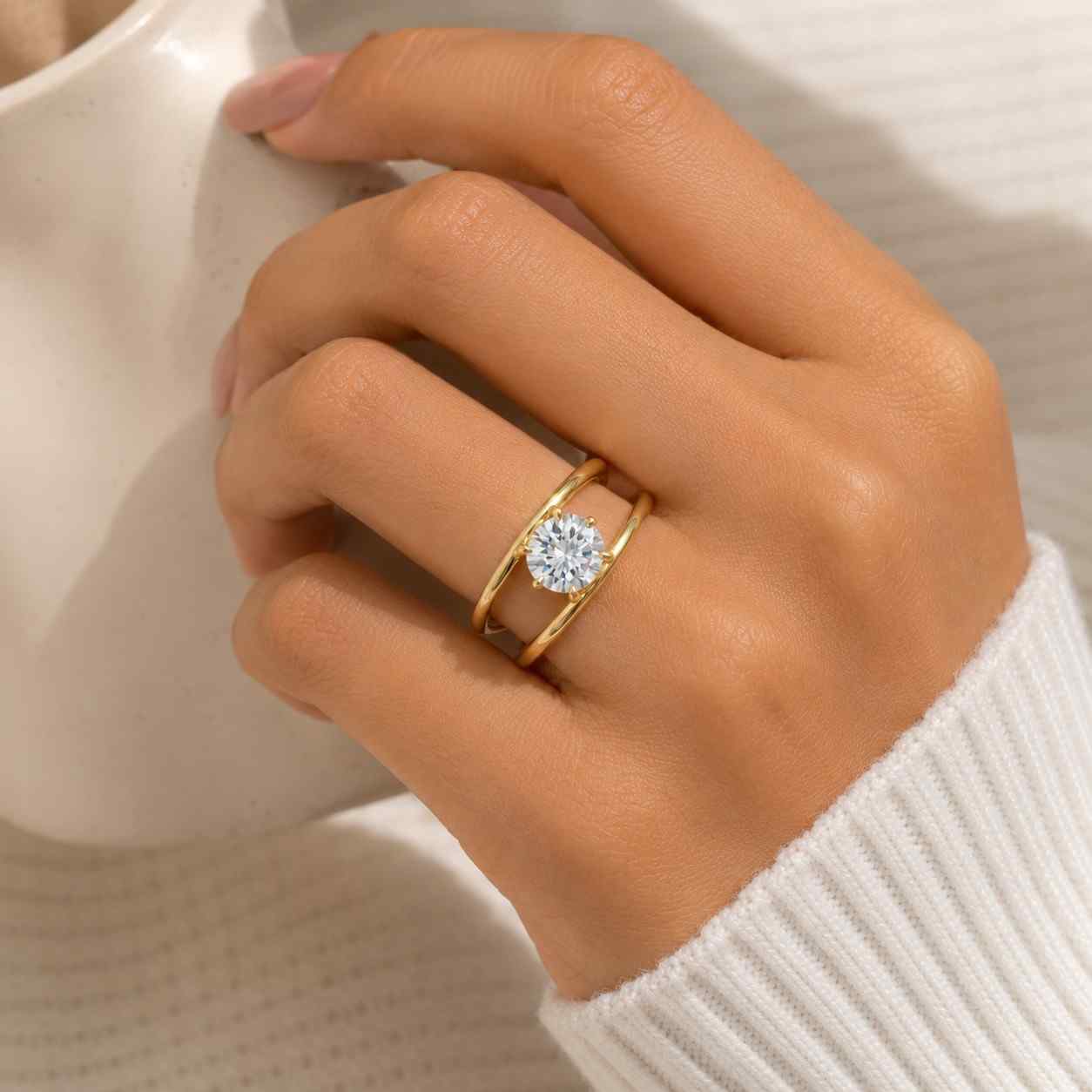 1.25 CTW Round Lab Grown Diamond Engagement Ring with Channel Set Diamond Band, D VVS2 IGI Certified Diamond, Promise Ring For Women
