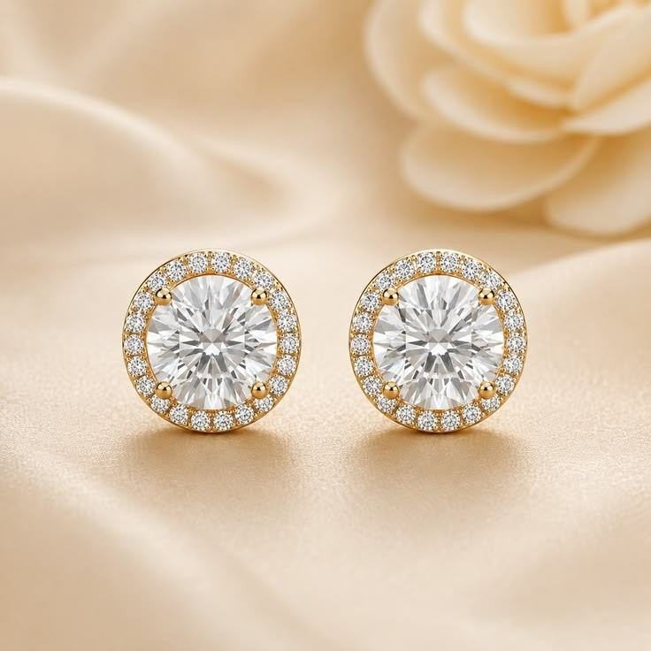 1.2 ctw round cut lab diamond halo earrings | round stud earrings | e-f vvs vs certified diamonds | wedding earrings | diamond studs
