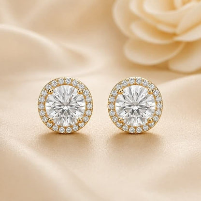 1.2 CTW Round Cut Lab Diamond Halo Earrings | Round Stud Earrings | E-F VVS VS Certified Diamonds | Wedding Earrings | Diamond Studs
