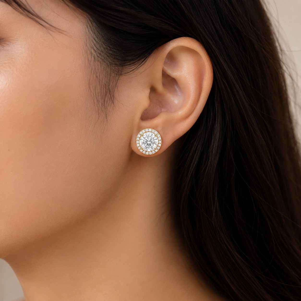 1.2 CTW Round Cut Lab Diamond Halo Stud Earrings | Round Diamond Earrings | E F VVS VS Certified Diamonds | Wedding Earrings
