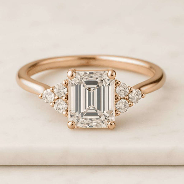 1.35 Carat E Color VVS2 Clarity IGI Certified Emerald Cut Lab Grown Pave Diamond Engagement Ring 14k White Gold Ring Side Round Cut Diamonds