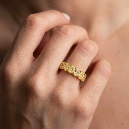 1.35 TC Oval Cut Moissanite Wedding Band-Oval Cut Half Eternity Band-14k Solid Yellow Gold-Matching Band-Oval Stacking Band-Wedding Jewelry
