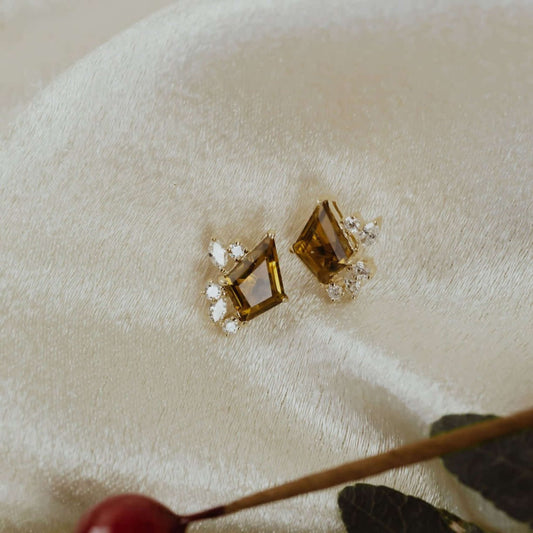 1.36  CT Kite Cut Brown Colored Diamond Stud Earrings