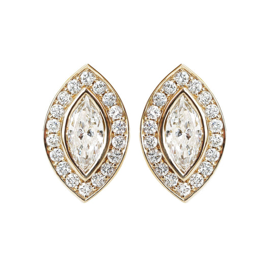 1.36 CT Marquise Cut Halo Diamond Stud Earrings