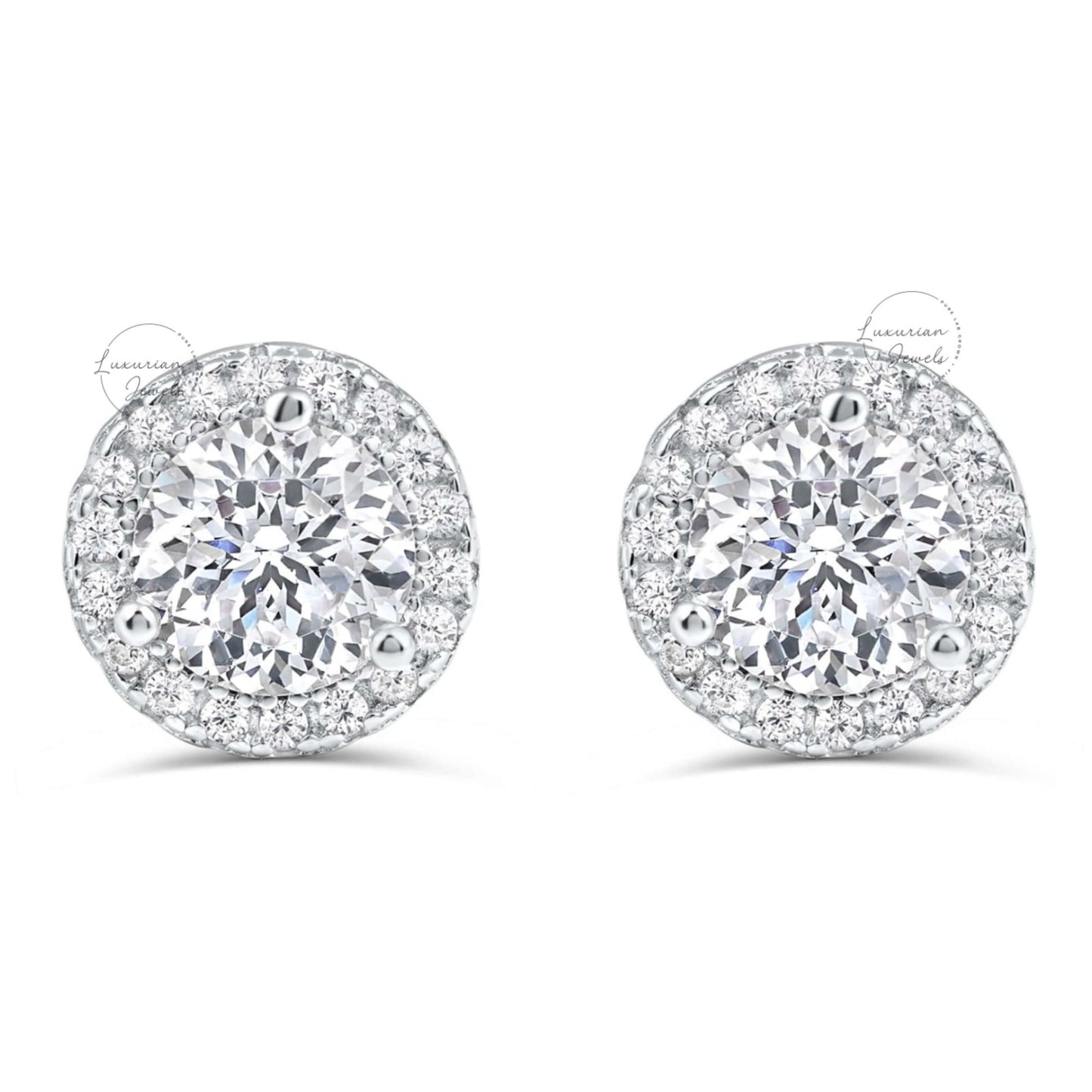 1.36 CT Round Cut Stud Halo Diamond Earrings