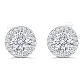 1.36 CT Round Cut Stud Halo Diamond Earrings