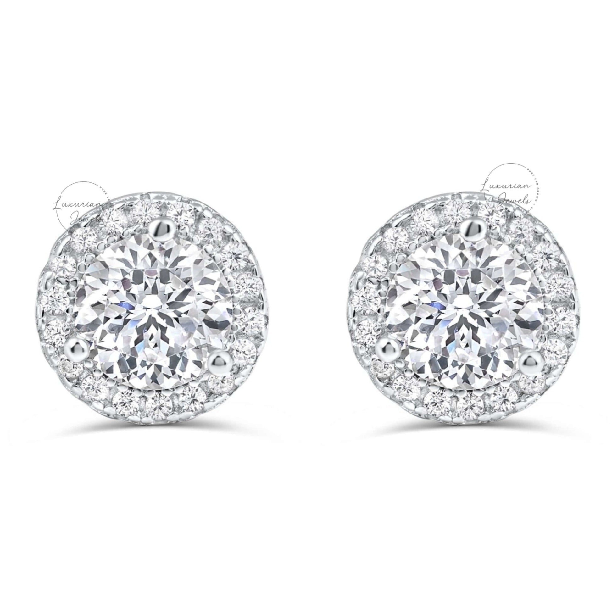 1.36 CT Round Cut Stud Halo Diamond Earrings
