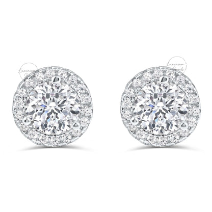 1.36 CT Round Cut Stud Halo Diamond Earrings