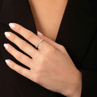 14k Pave Natural Diamond Open Cuff Claw Diamond Ring