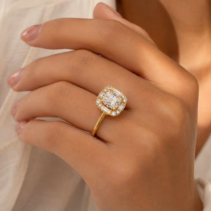 1.40 CTW Cushion Cut Lab Grown Diamond Halo Engagement Ring with Pave Split Band D VVS2 IGI Certified Diamond Proposal Ring