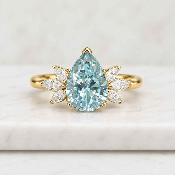 1.40 TCW Blue Colored Pear Cut Lab Grown Diamond Wedding Ring 3 Stone Diamond Ring For Perfect valentine's Gift Unique Engagement Ring
