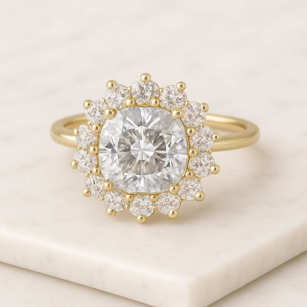 1.40 TW Cushion Cut Diamond Ring EFVS Lab Grown Diamond Engagement Ring Halo Wedding Ring, Anniversary Gift Ring For Women Gift for Her