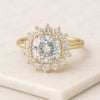 10K Cushion Cut Moissanite Halo Vintage Wedding Ring For Wife