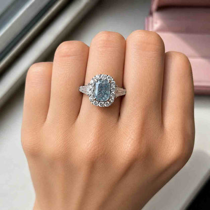 1.4 CTW Radiant Cut Lab Grown Diamond Halo Engagement Ring with Split Shank Pave Band D VVS2 IGI Certified Diamond Promise Ring
