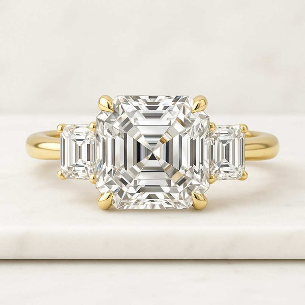 1.50CT Asscher Cut Lab-Grown Diamond Ring 14K Gold Three Stone Trilogy