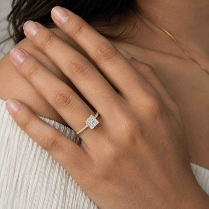 1.50CT Princess Exceptional Cut Moissanite Ring Hidden Halo Set Majestic Wedding Ring Eternity Pave Set 4-Prong Set Princess Cut Bridal Ring
