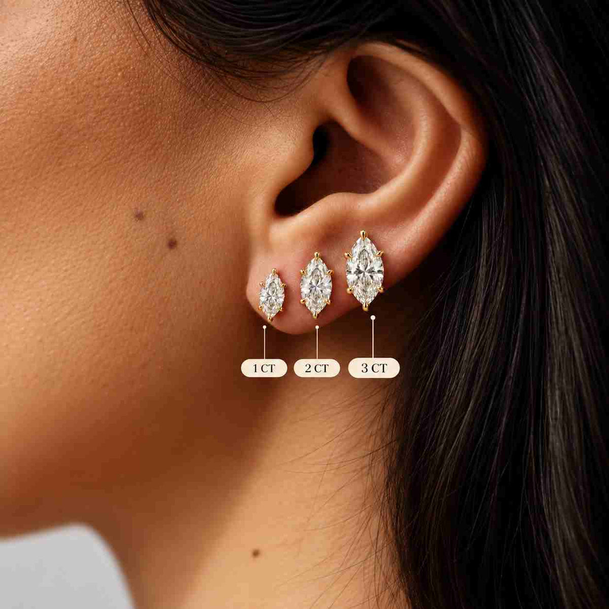 1.50 Carat Marquise Lab Grown Diamond Stud Earrings - 14k Gold
