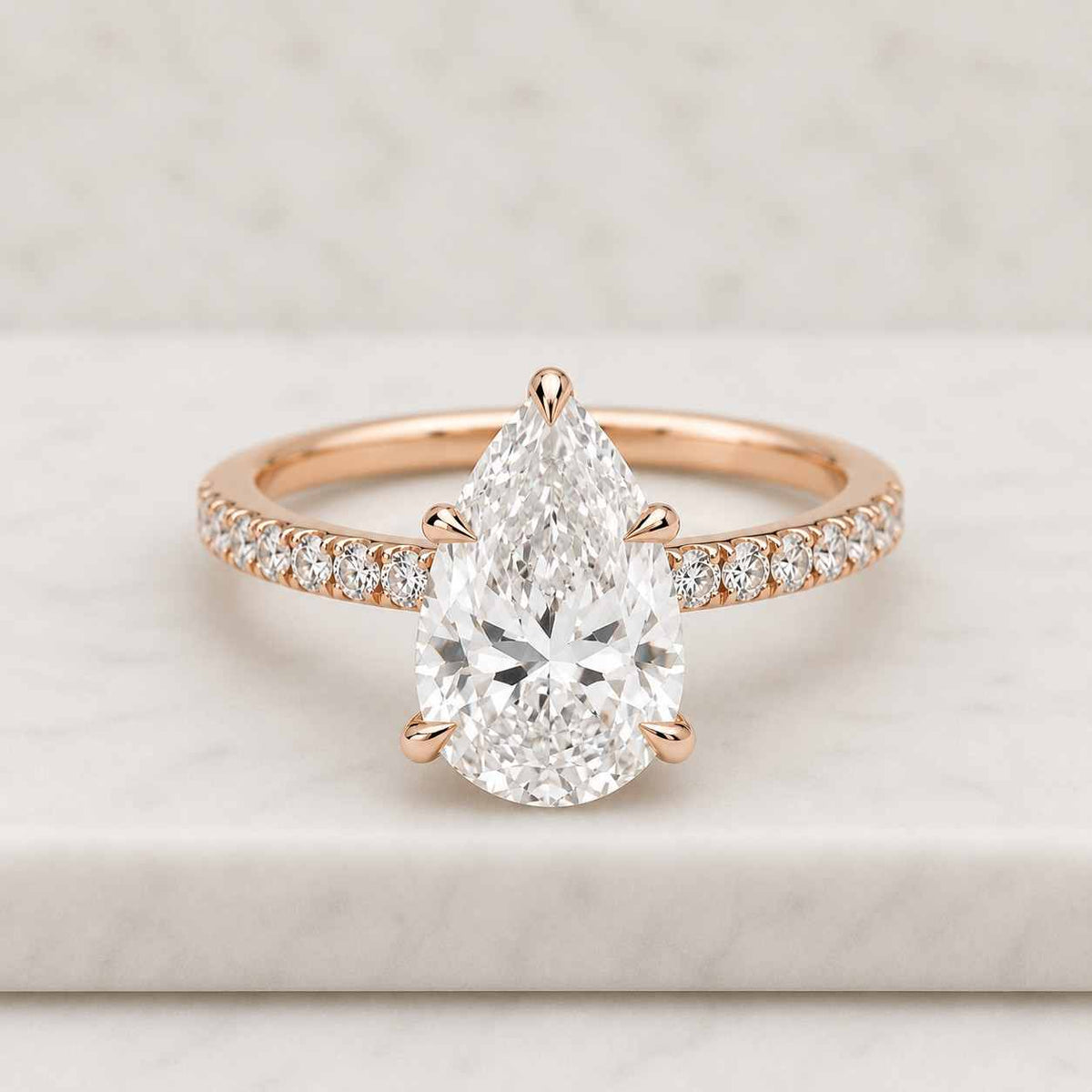 1.50 Carat Pear Cut Lab Grown Diamond Engagement Ring • Hidden Halo Pave Band
