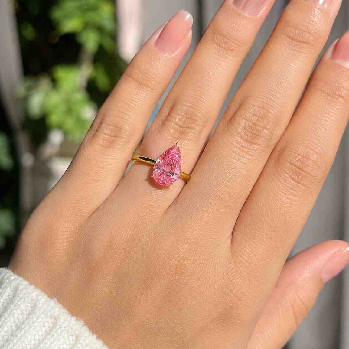 1.50 Carat Pear Cut Pink Lab Grown Diamond Engagement Ring, Fancy Vivid Pink Diamond Ring, Solitaire Wedding Ring for Her, Anniversary Gift