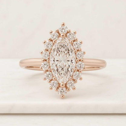 1.50 Ct. Marquise Diamond Engagement Ring Vintage Style Starburst Cluster Ring