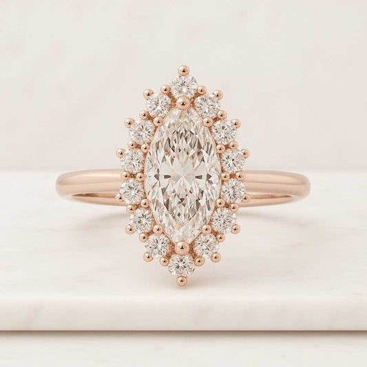 1.50 Ct. Marquise Diamond Engagement Ring Vintage Style Starburst Cluster Ring