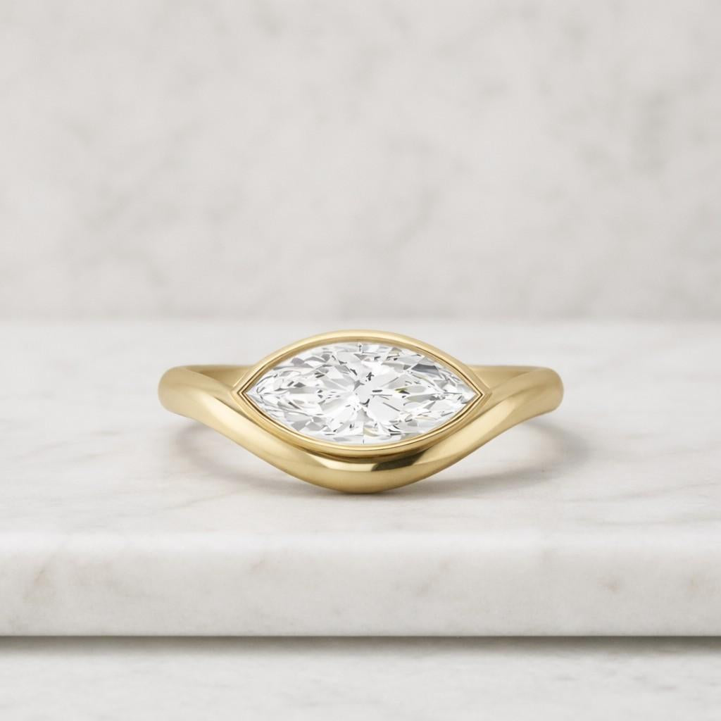 1.50 ct marquise lab grown diamond engagement ring, 14k gold curved band
