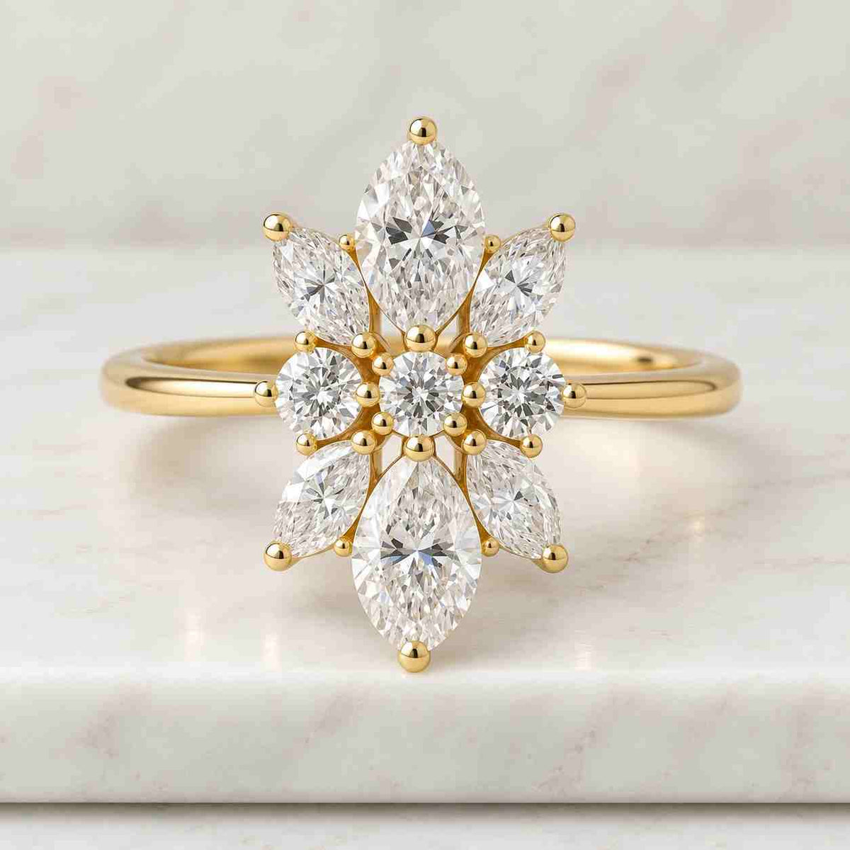 1.51 ct marquise cut lab grown diamond ring, cluster engagement ring, diamond wedding ring for her, lab created diamond vintage ring, gifts