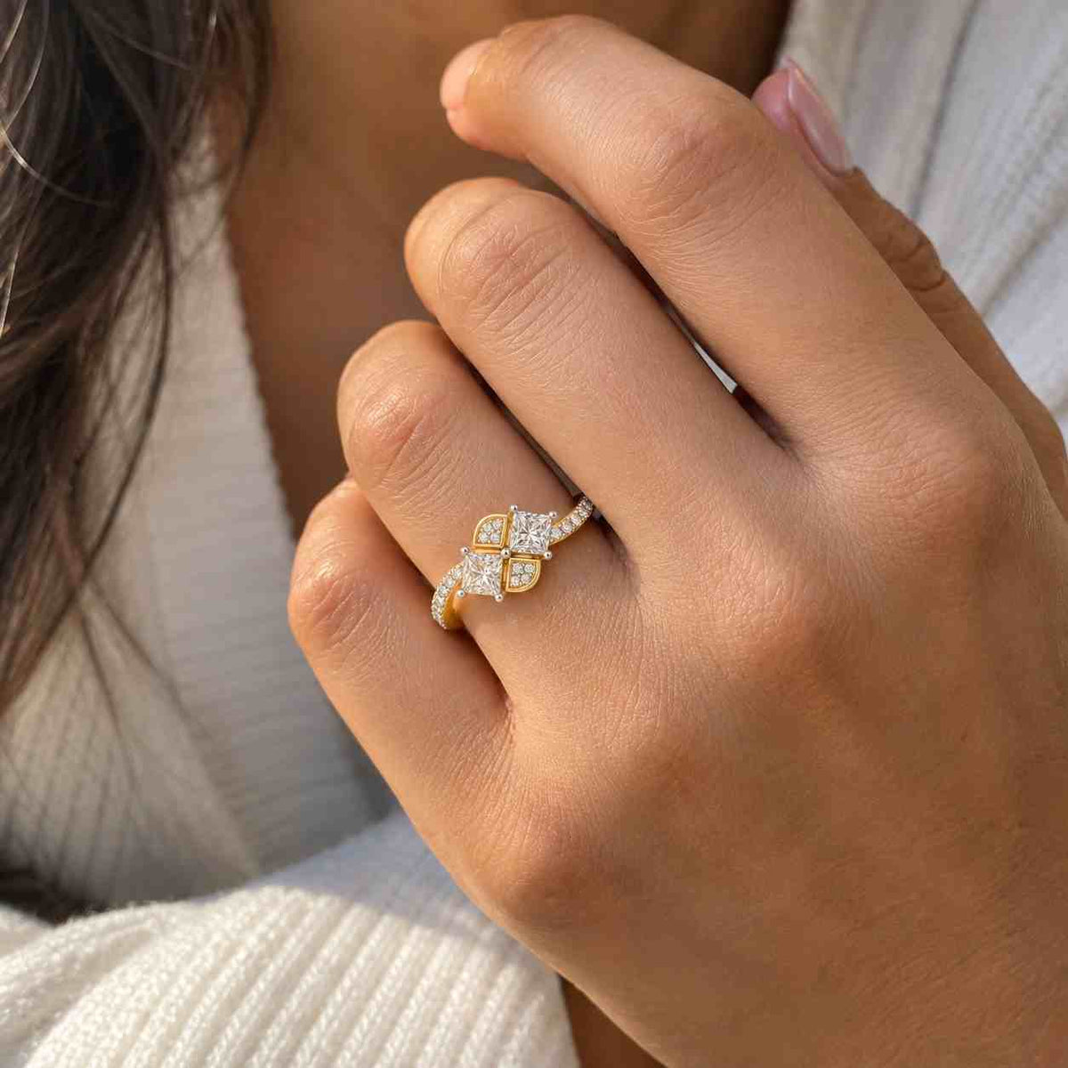 14k Solid Gold 0.25ct E, VVS2 Dainty Princess cut Lab Grown Diamond Promise Ring, Unique Design Ring, Diamond Engagement Ring, Perfect gift