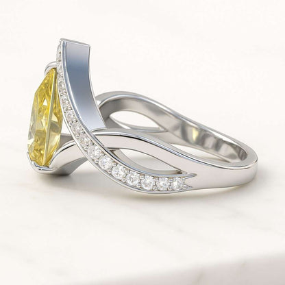 1.5CT IGI Certified Fancy vivid yellow Pear Cut Lab Grown Diamond Ring East To West Curved Pear Cut Solitaire Engagement Ring Gift For Her