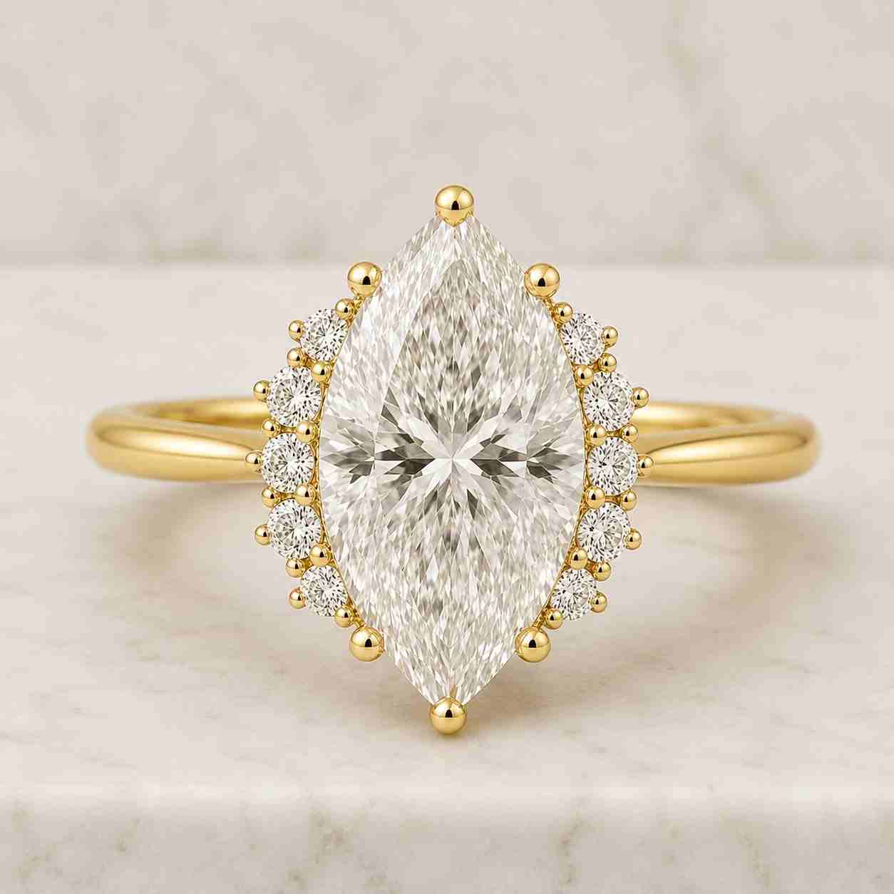 1.5CT IGI Certified Marquise Cut Lab Grown Diamond Engagement Ring 14K Yellow Gold Nature Inspired Leaf Design Bridal Jewelry Promise Gift