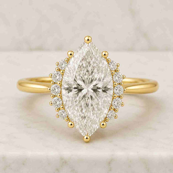 1.5CT IGI Certified Marquise Cut Lab Grown Diamond Engagement Ring 14K Yellow Gold Nature Inspired Leaf Design Bridal Jewelry Promise Gift