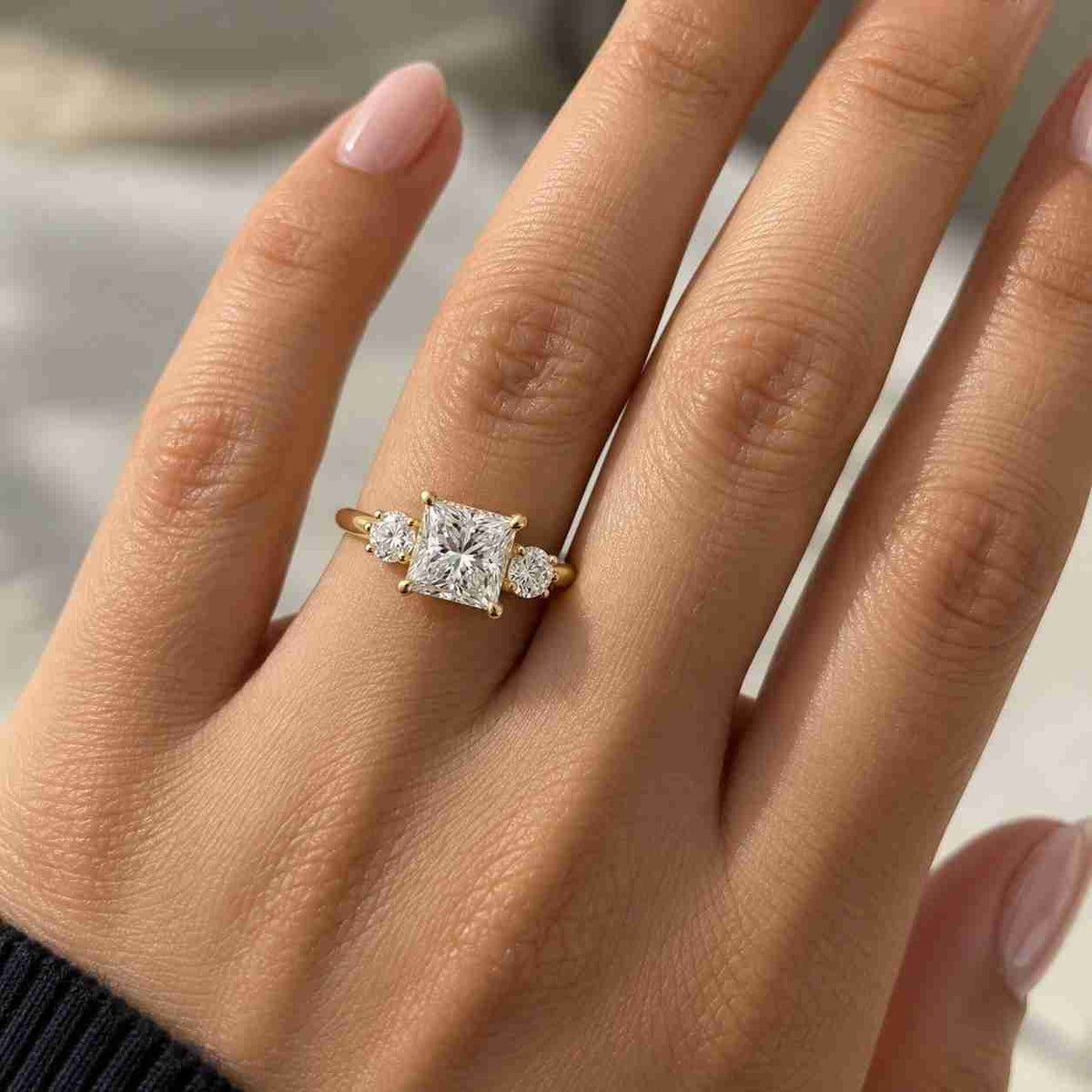 1.5ct igi certified princess cut lab grown diamond engagement ring cluster moissanite wedding ring yellow gold milgrain promise bridal ring