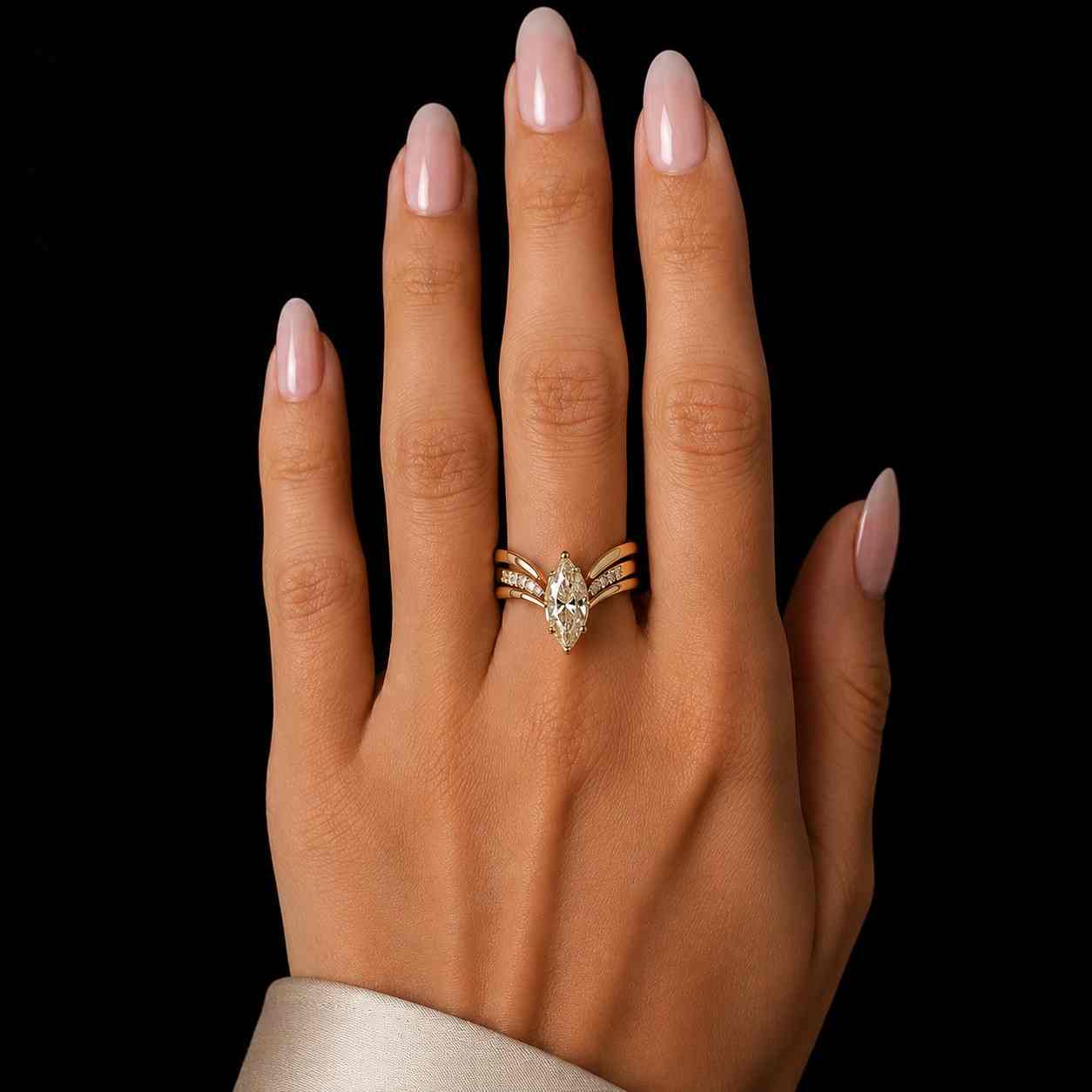 1.5ct marquise lab grown diamond engagement set unique solitaire ring yellow gold filigree ring bridal set promise ring anniversary ring
