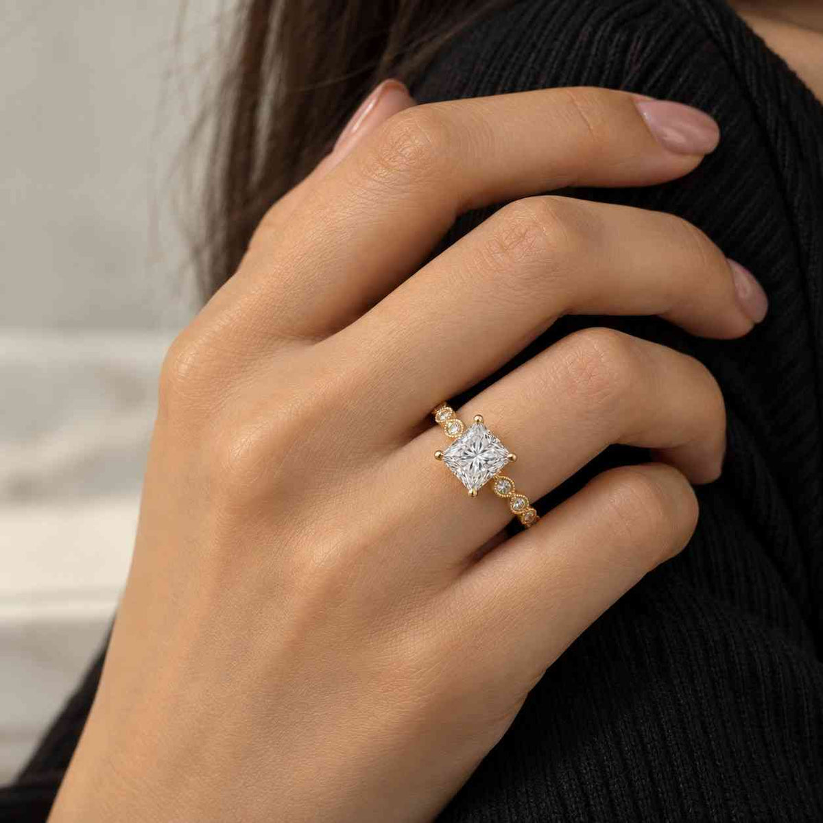 1.5CT Princess cut Lab Grown Diamond engagement ring 14K Yellow gold Twist Lab Diamond bridal ring Promise Marriage ring for Women Gift
