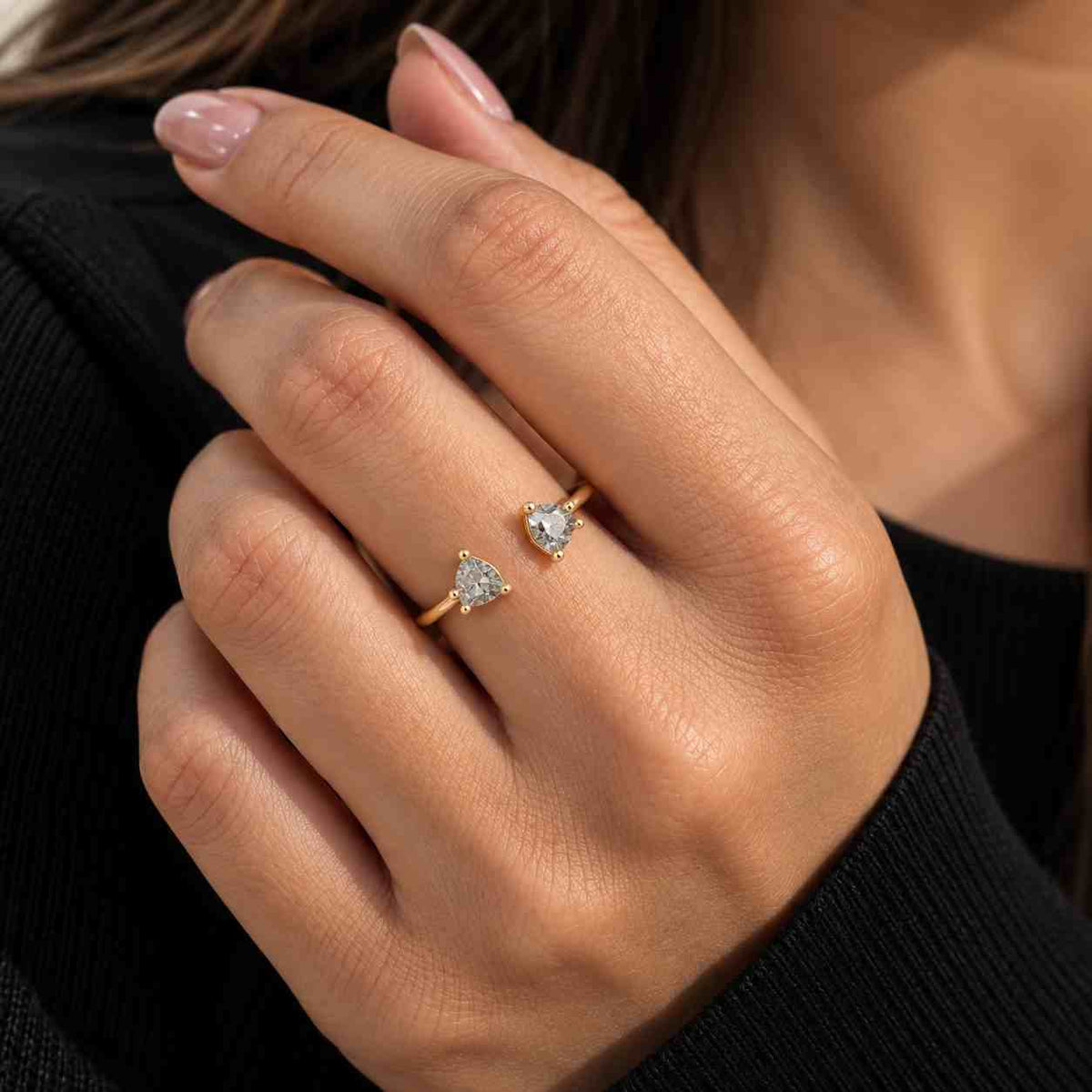 1.5 carat 1920's raw salt and pepper diamond, pear diamond ring, unique engagement bridal set, black, gray pear, 14k yellow, rose white gold