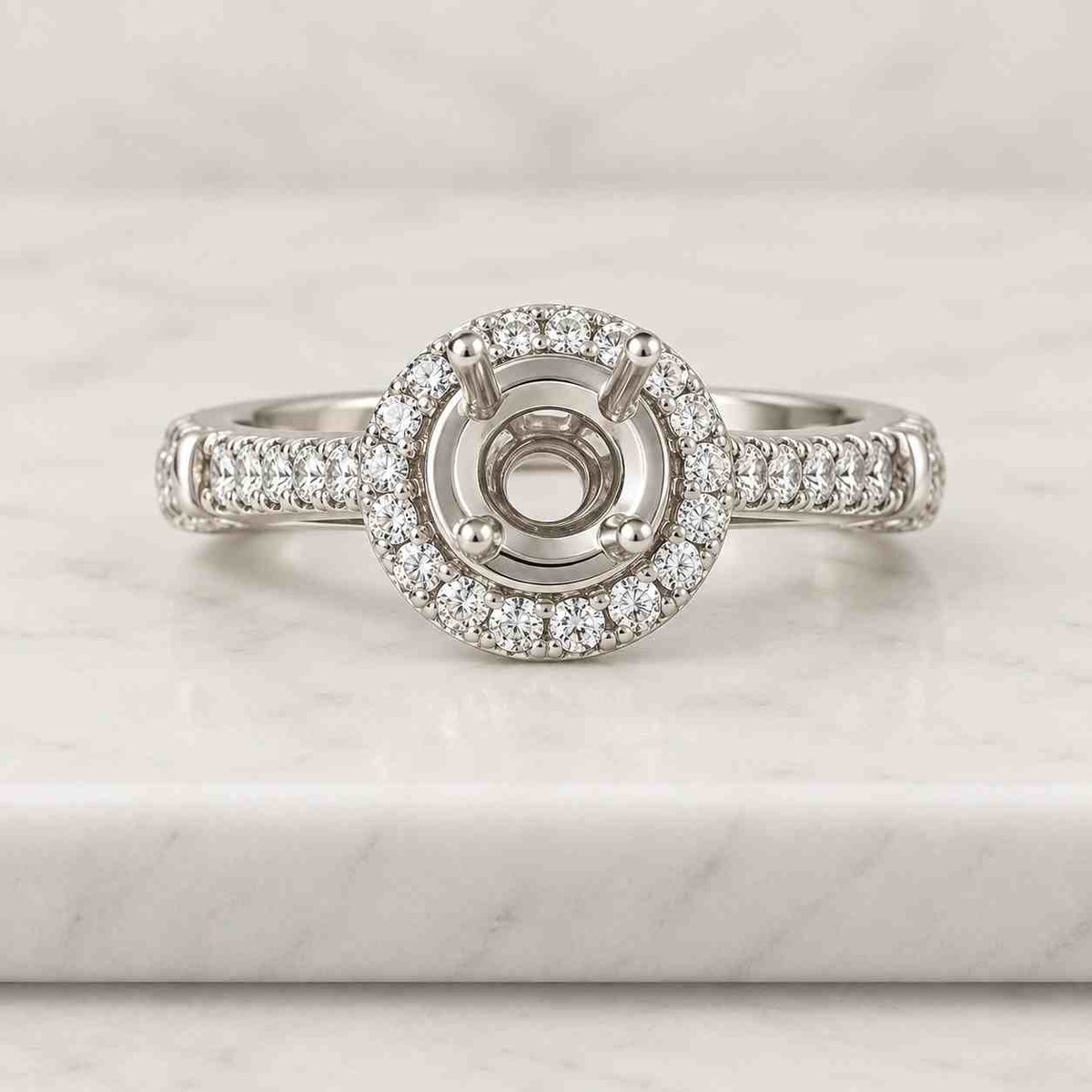 1.5 ct round lab grown diamond halo engagement ring, split shank wedding ring for her, 14k white gold bridal gift